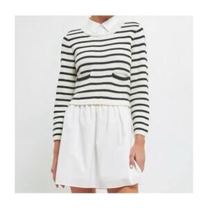 English Factory Knit Stripe Mixed Media Dress